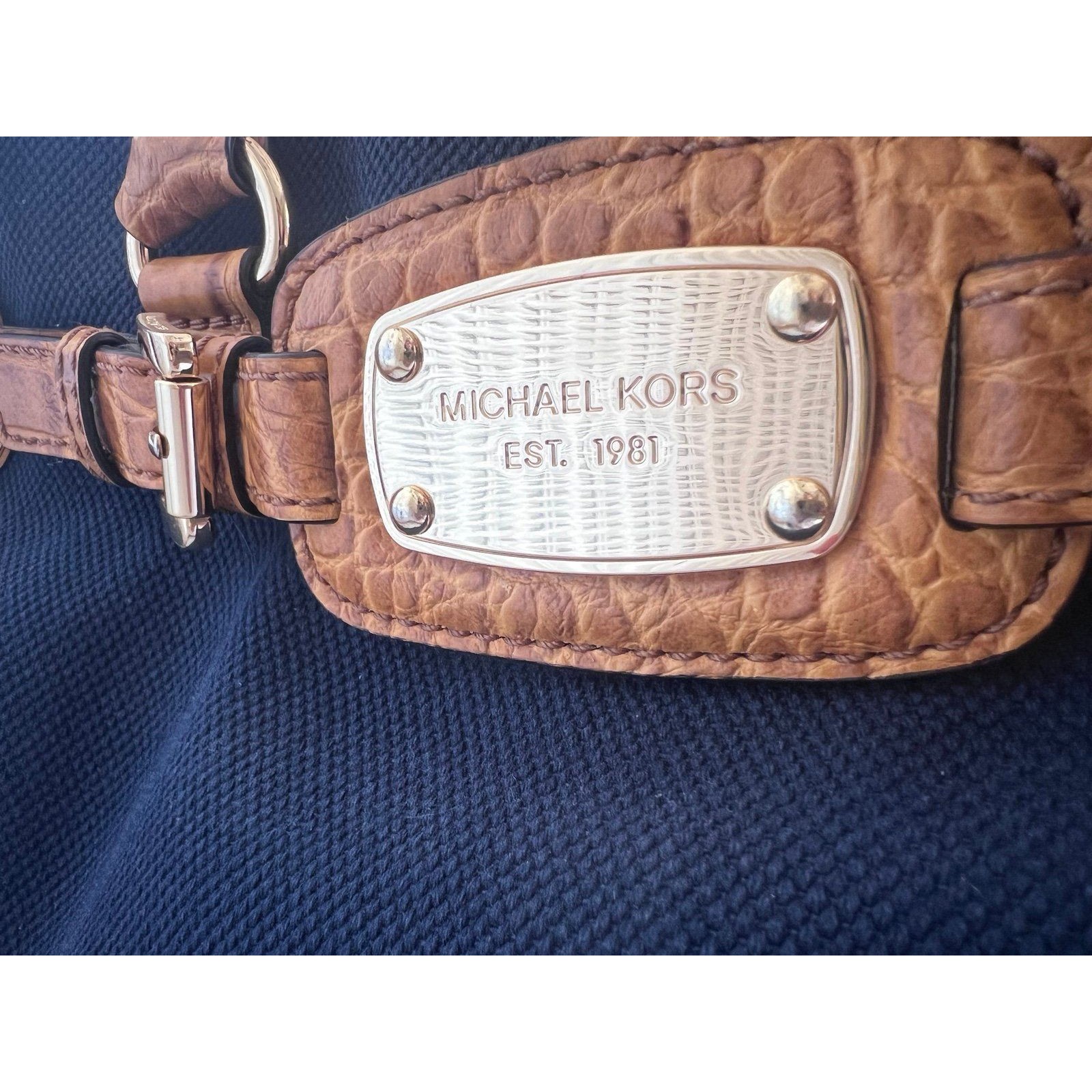 Mk Michael Kors Hamilton East West Large Navy Canvas Tote Bag Shoulder Purse